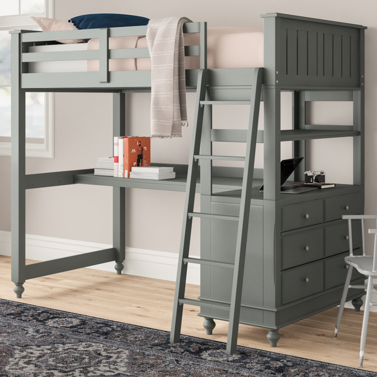 Three Posts™ Baby & Kids Biggs 6 Drawer Solid Wood Loft Bed with Built